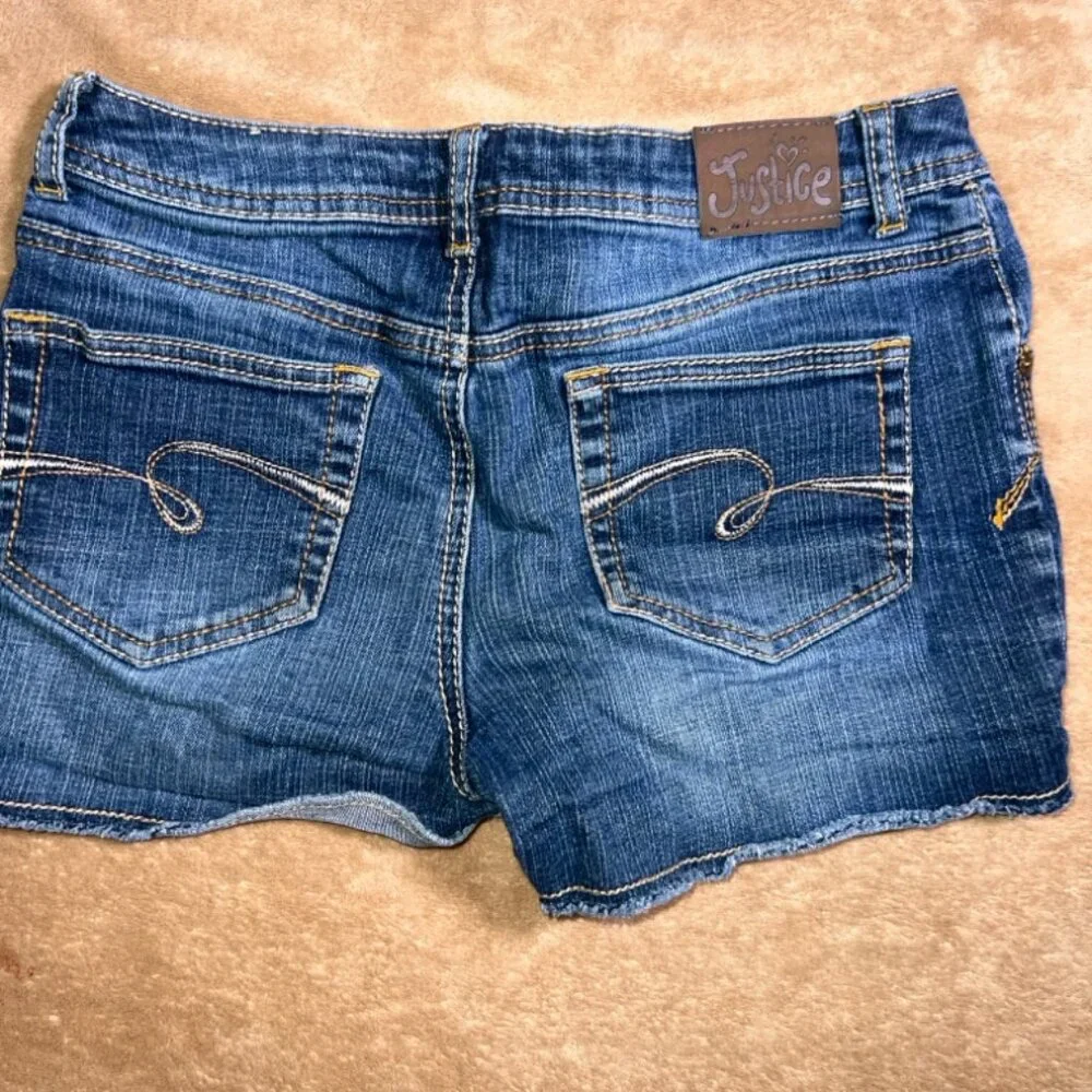 Justice Girls 14R Blue Denim Light White Wash Cut Off 5 Pocket‎ Stretch Shorts